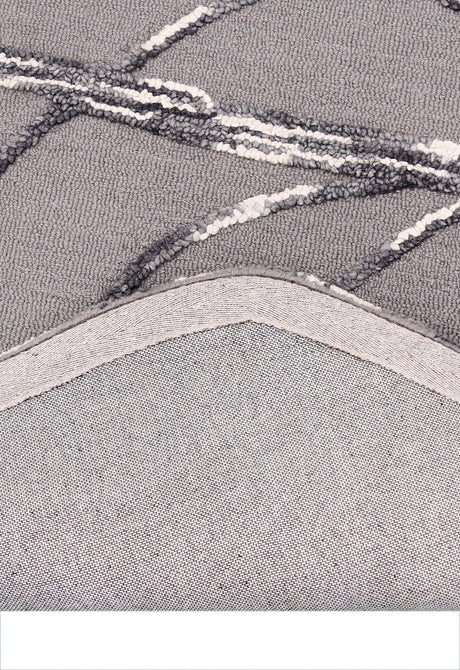 Gem Curved Stripes Gray Hand Tufted 5x5 Wool Area Rug