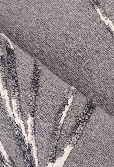 Gem Curved Stripes Gray Hand Tufted 5x5 Wool Area Rug