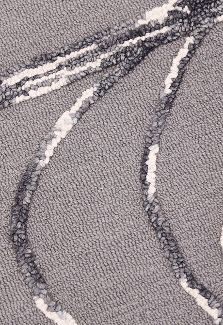 Gem Curved Stripes Gray Hand Tufted 5x5 Wool Area Rug