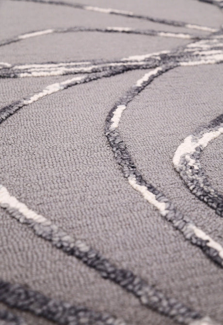 Gem Curved Stripes Gray Hand Tufted 5x5 Wool Area Rug