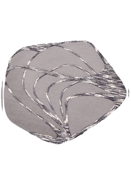 Gem Curved Stripes Gray Hand Tufted 5x5 Wool Area Rug