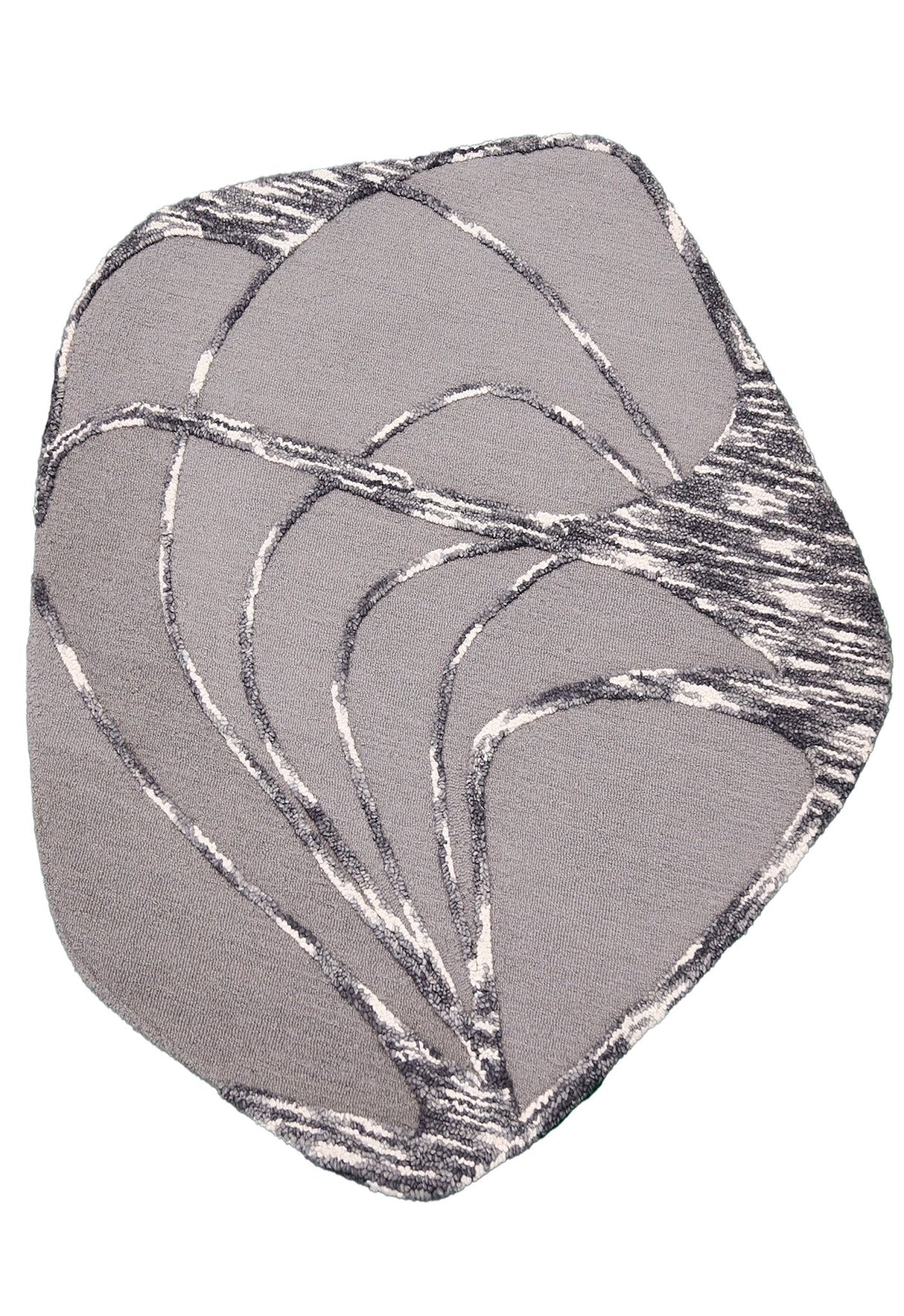 Gem Curved Stripes Gray Hand Tufted 5x5 Wool Area Rug