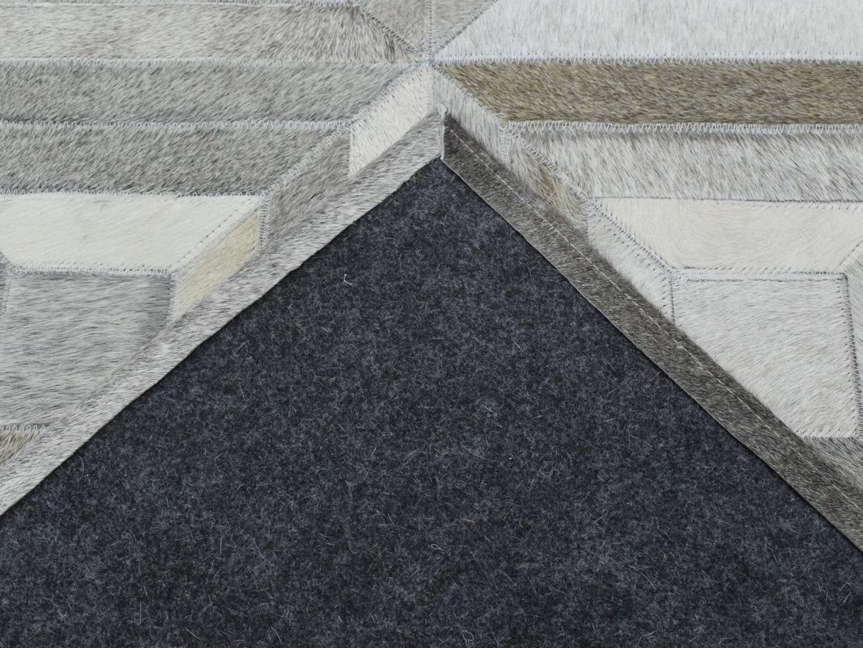 Genuine Leather Geometrical Design Handmade Silver and Gray Area Rug
