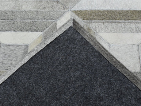 Genuine Leather Geometrical Design Handmade Silver and Gray Area Rug