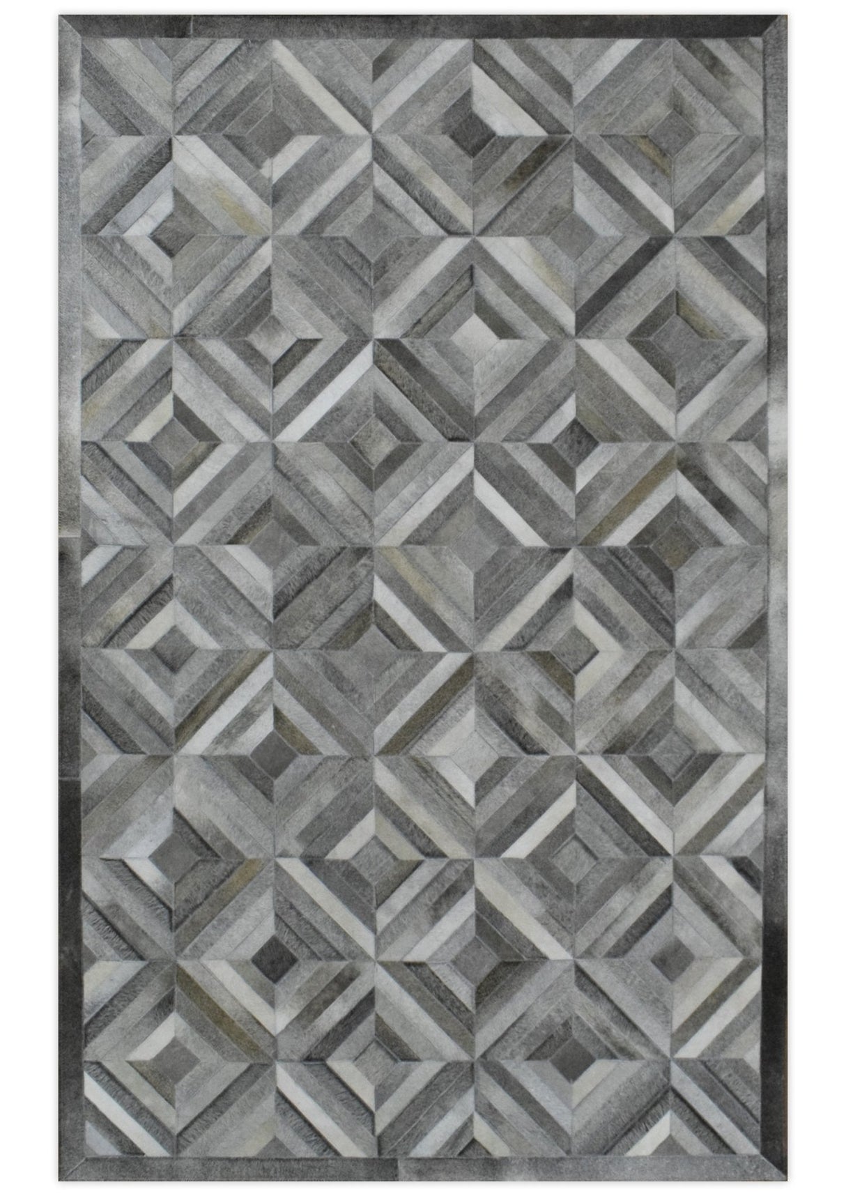 Genuine Leather Geometrical Design Handmade Silver and Gray Area Rug