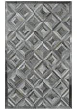 Genuine Leather Geometrical Design Handmade Silver and Gray Area Rug