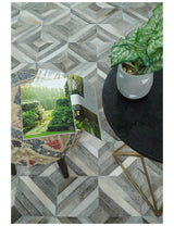 Genuine Leather Geometrical Design Handmade Silver and Gray Area Rug
