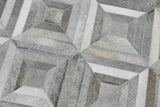 Genuine Leather Geometrical Design Handmade Silver and Gray Area Rug