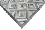Genuine Leather Geometrical Design Handmade Silver and Gray Area Rug