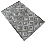 Genuine Leather Geometrical Design Handmade Silver and Gray Area Rug