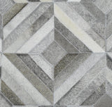 Genuine Leather Geometrical Design Handmade Silver and Gray Area Rug
