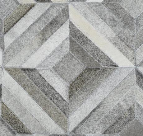 Genuine Leather Geometrical Design Handmade Silver and Gray Area Rug