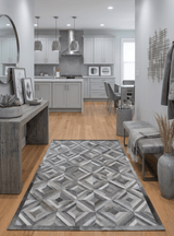 Genuine Leather Geometrical Design Handmade Silver and Gray Area Rug