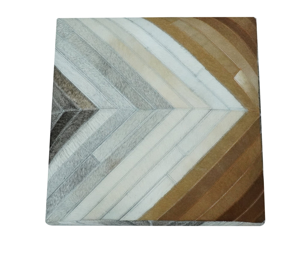 Genuine Leather Pouf Gray and Brown Modern Stripes Design