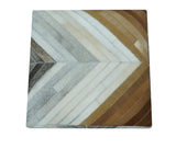 Genuine Leather Pouf Gray and Brown Modern Stripes Design