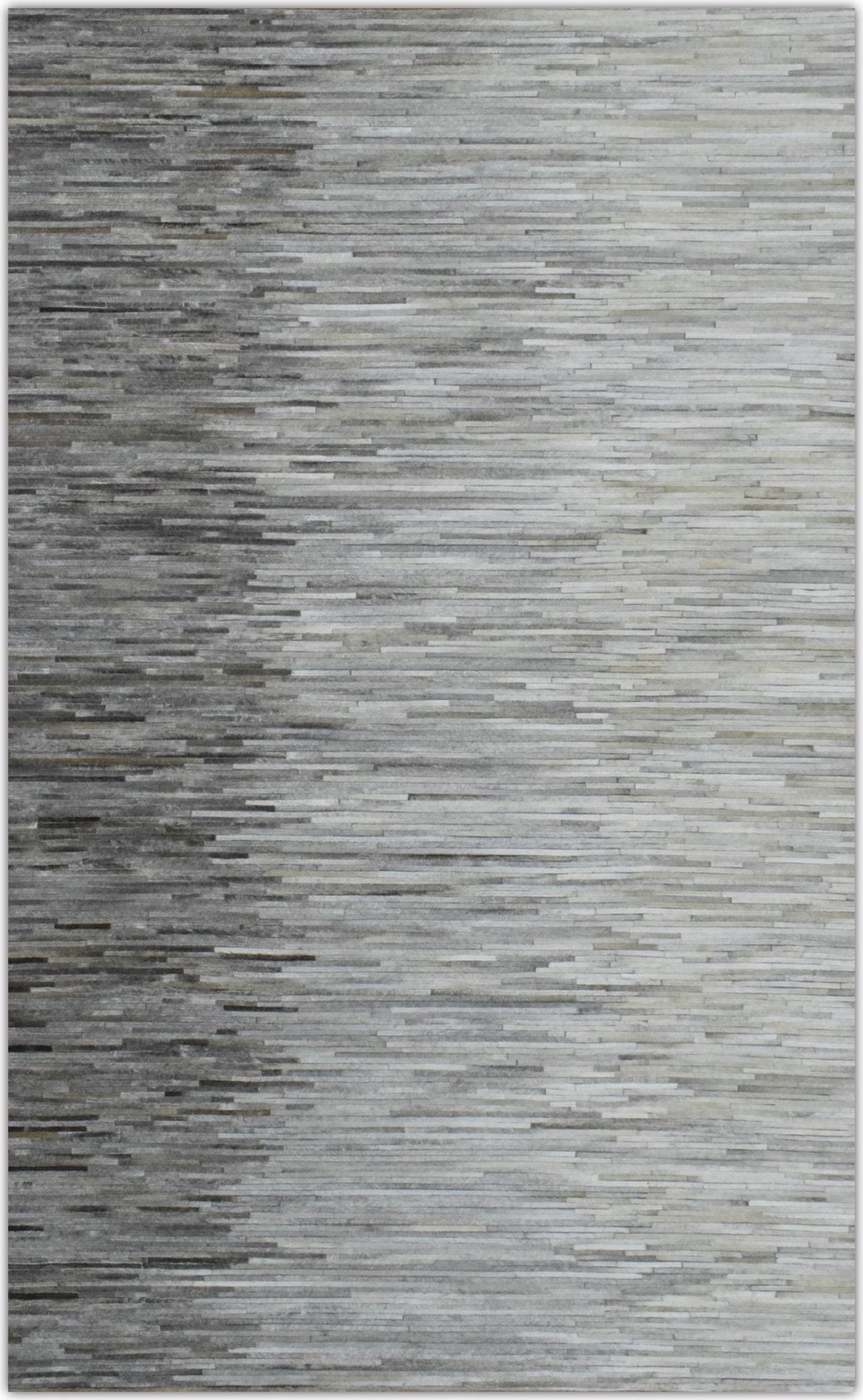 Genuine Leather Stripe Design Handmade Gray and Silver 5x8 Area Rug