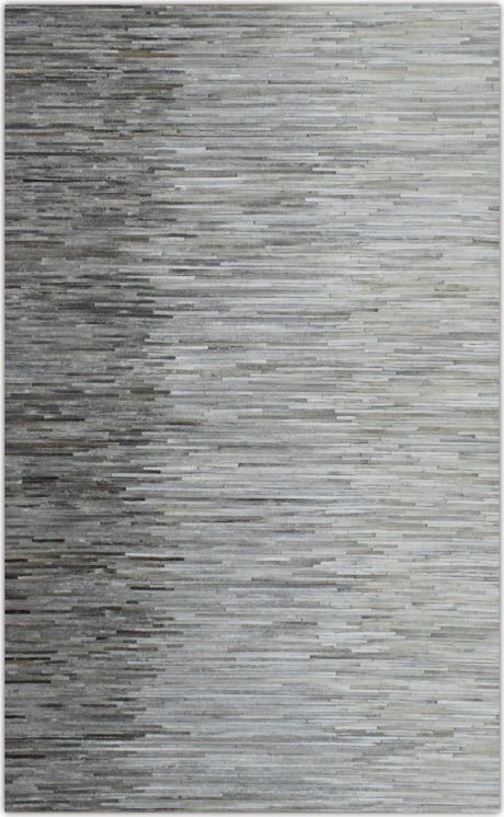 Genuine Leather Stripe Design Handmade Gray and Silver 5x8 Area Rug