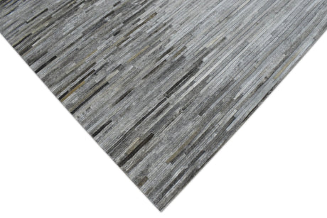 Genuine Leather Stripe Design Handmade Gray and Silver 5x8 Area Rug