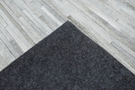 Genuine Leather Stripe Design Handmade Gray and Silver 5x8 Area Rug