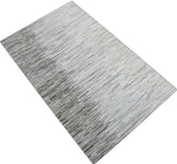 Genuine Leather Stripe Design Handmade Gray and Silver 5x8 Area Rug