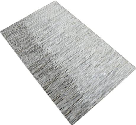 Genuine Leather Stripe Design Handmade Gray and Silver 5x8 Area Rug