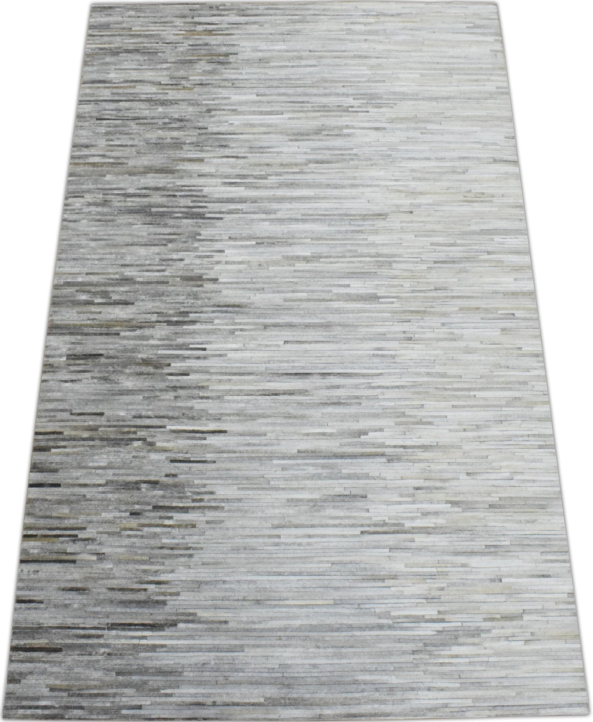 Genuine Leather Stripe Design Handmade Gray and Silver 5x8 Area Rug