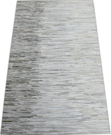 Genuine Leather Stripe Design Handmade Gray and Silver 5x8 Area Rug