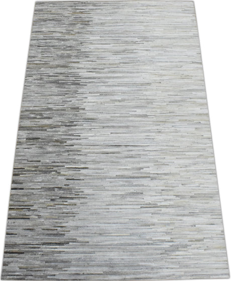 Genuine Leather Stripe Design Handmade Gray and Silver 5x8 Area Rug