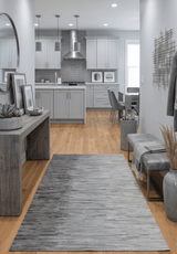 Genuine Leather Stripe Design Handmade Gray and Silver 5x8 Area Rug