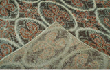 Geometrical Floral Design 5x8.6 Charcoal, Ivory and Rust Hand Knotted wool rug