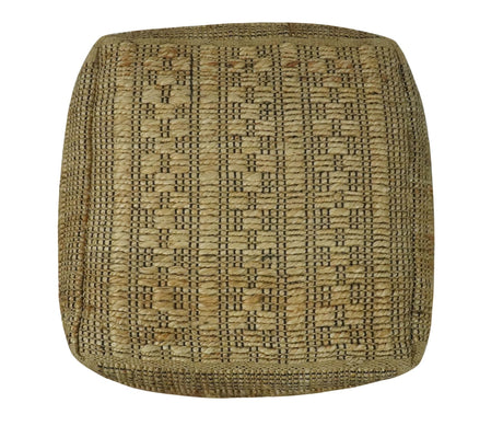 Geometrical Hand Woven Natural Brown and Black Textured jute Pouf