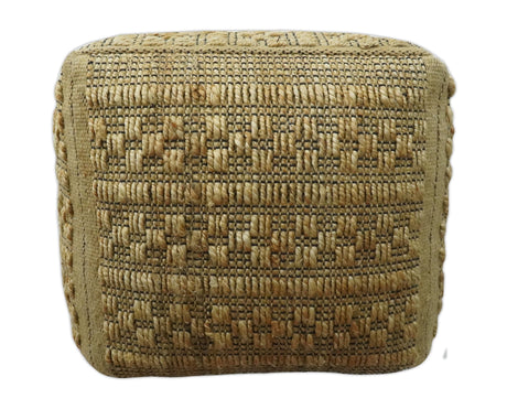 Geometrical Hand Woven Natural Brown and Black Textured jute Pouf-Pouf-Parc Decor