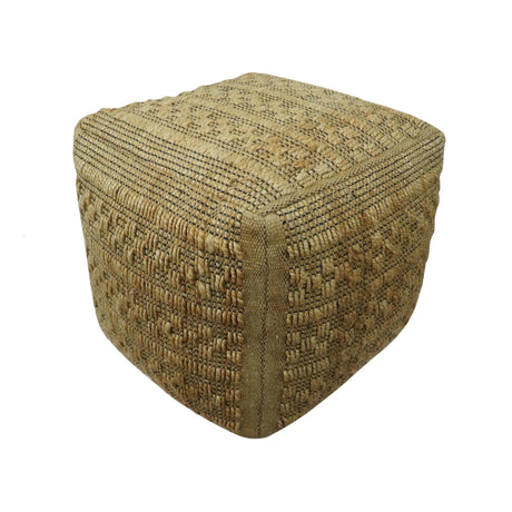 Geometrical Hand Woven Natural Brown and Black Textured jute Pouf-Pouf-Parc Decor