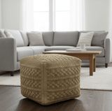 Geometrical Hand Woven Natural Brown and Black Textured jute Pouf