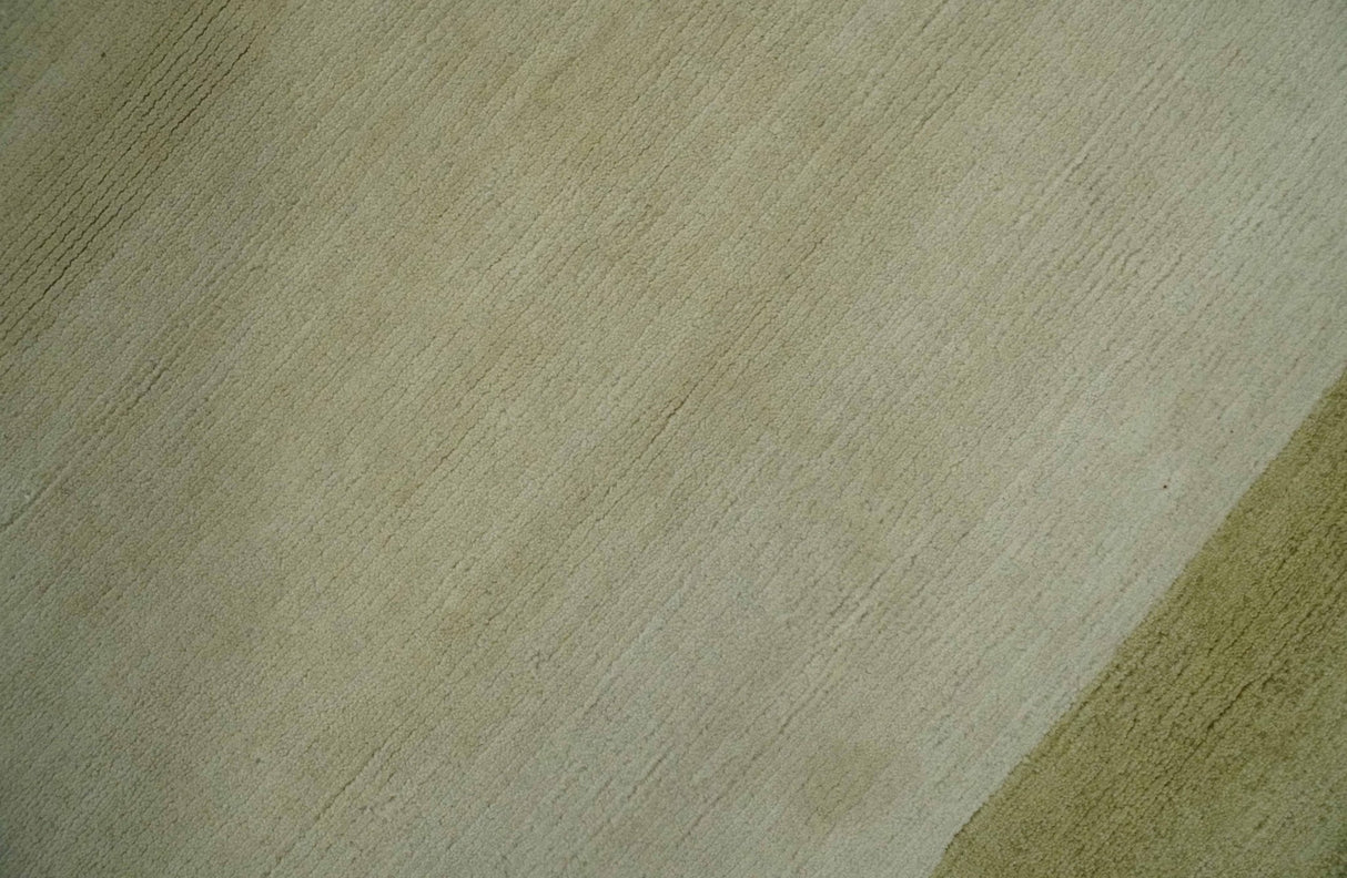 Geometrical Olive and Ivory Floral design Hand knotted 6x8 wool and Art Silk Area Rug-Area Rug-Parc Decor