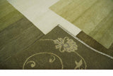 Geometrical Olive and Ivory Floral design Hand knotted 6x8 wool and Art Silk Area Rug-Area Rug-Parc Decor