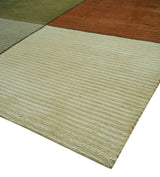 Geometrical Square Shape Black, Olive, Rust and Silver Stripes 5x8 wool and Art Silk rug-Area Rug-Parc Decor