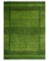Geometrical Stripes Design Green Hand loom Multi Size wool Area Rug