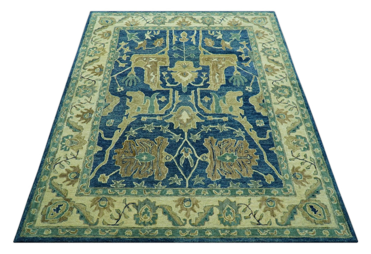Georgia Custom Made Traditional Blue And Beige Hand Tufted Wool Rug
