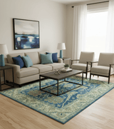 Georgia Custom Made Traditional Blue And Beige Hand Tufted Wool Rug