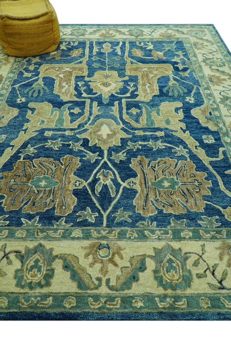 Georgia Custom Made Traditional Blue And Beige Hand Tufted Wool Rug
