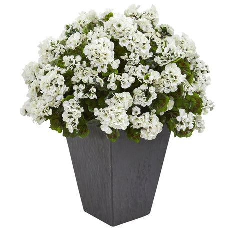 Geranium Artificial Plant in Slate Planter UV Resistant (Indoor/Outdoor)