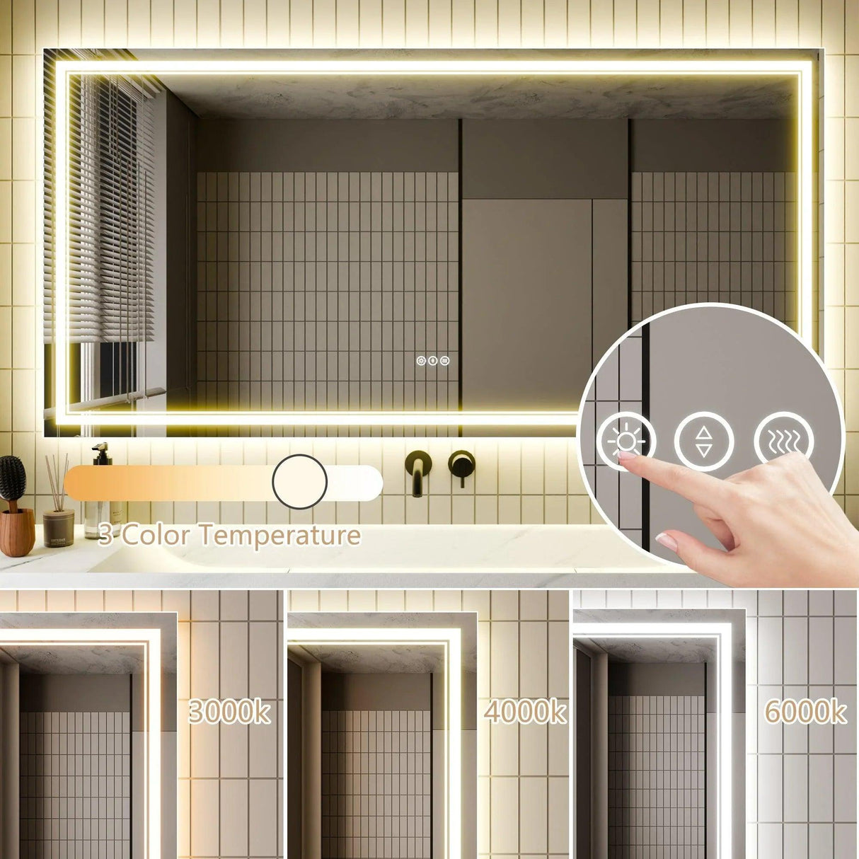 GlareGuard Anti-Fog Bathroom Dimmable Led Mirror Backlit Illuminated Mirror Touch Switch