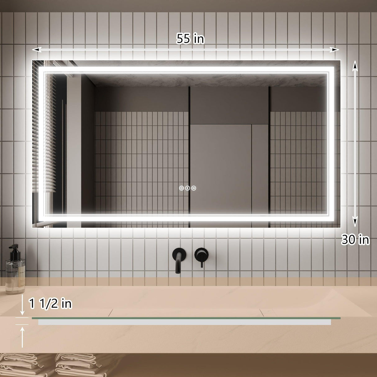 GlareGuard Anti-Fog Bathroom Dimmable Led Mirror Backlit Illuminated Mirror Touch Switch-镜子-Parc Decor