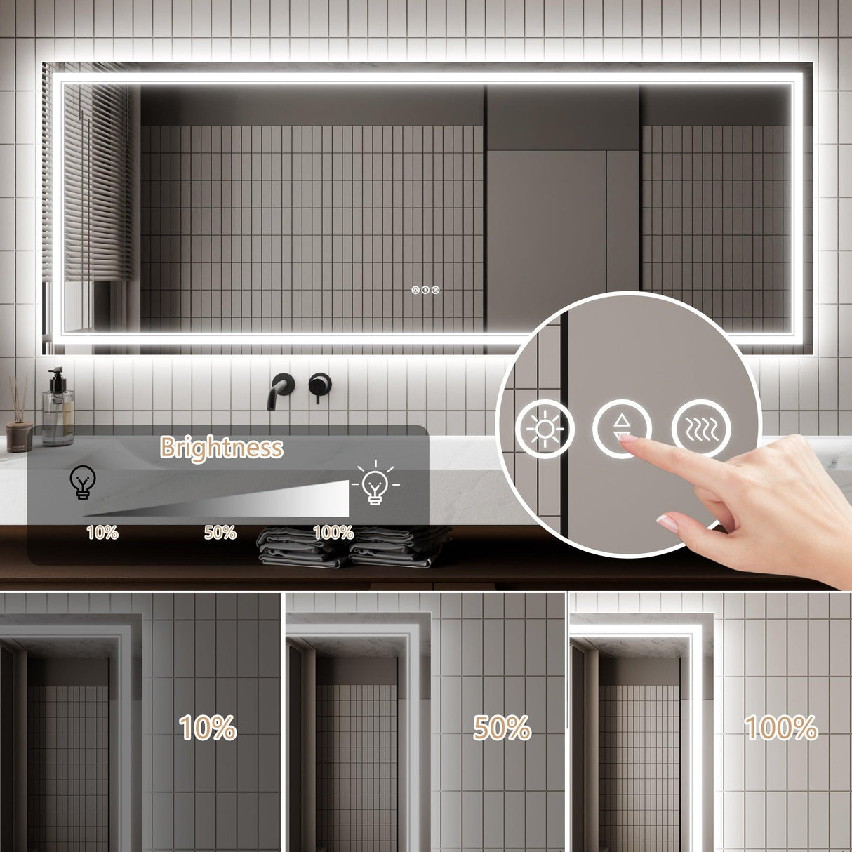 GlareGuard Anti-Fog Bathroom Dimmable Led Mirror Backlit Illuminated Mirror Touch Switch-镜子-Parc Decor