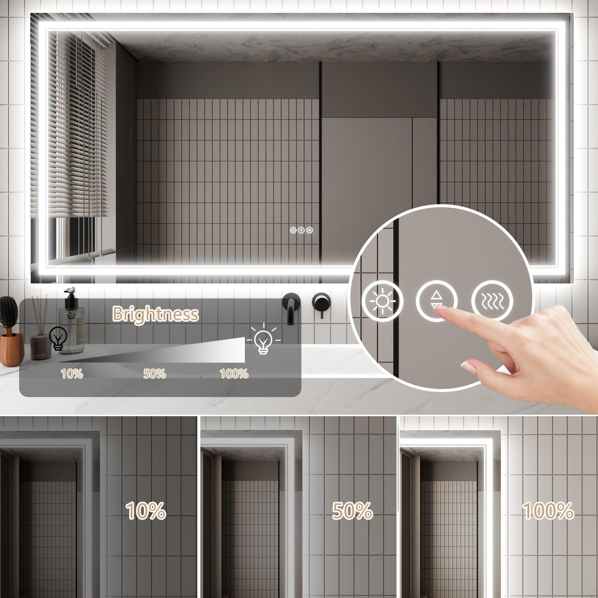 GlareGuard Anti-Fog Bathroom Dimmable Led Mirror Backlit Illuminated Mirror Touch Switch-镜子-Parc Decor