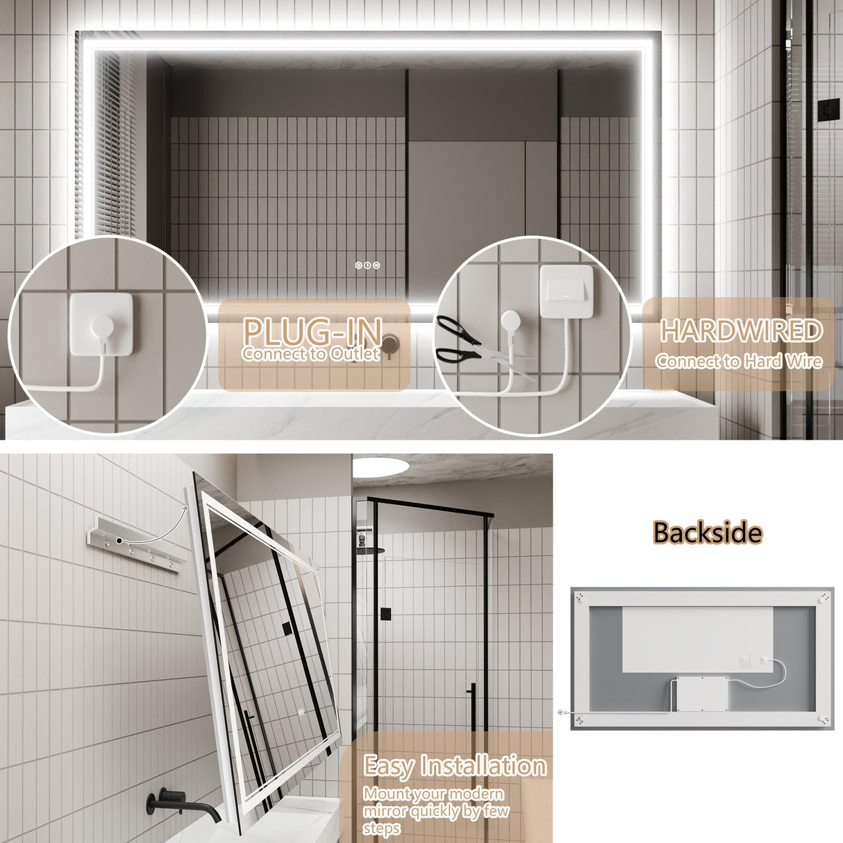 GlareGuard Anti-Fog Bathroom Dimmable Led Mirror Backlit Illuminated Mirror Touch Switch-镜子-Parc Decor