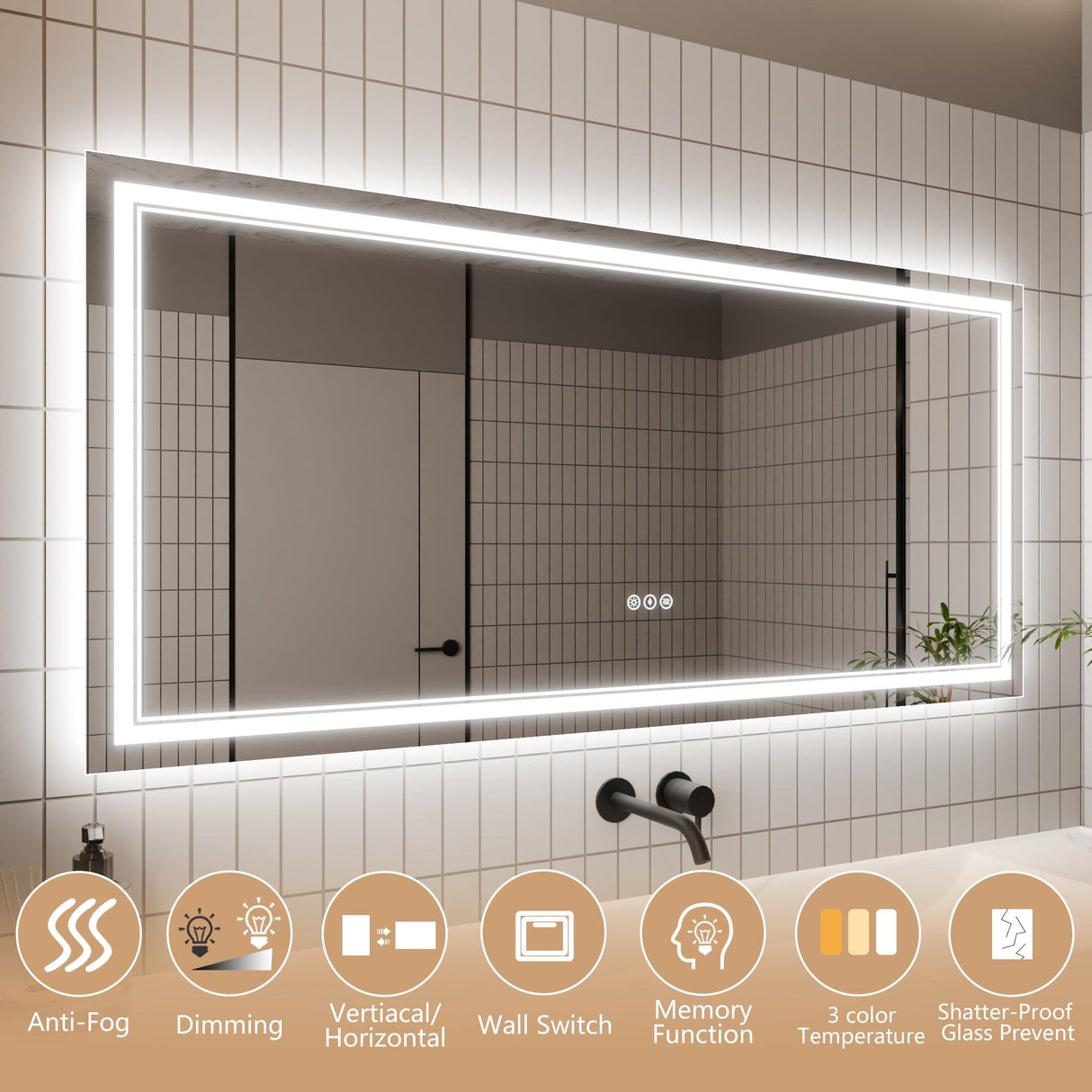 GlareGuard Anti-Fog Bathroom Dimmable Led Mirror Backlit Illuminated Mirror Touch Switch-镜子-Parc Decor