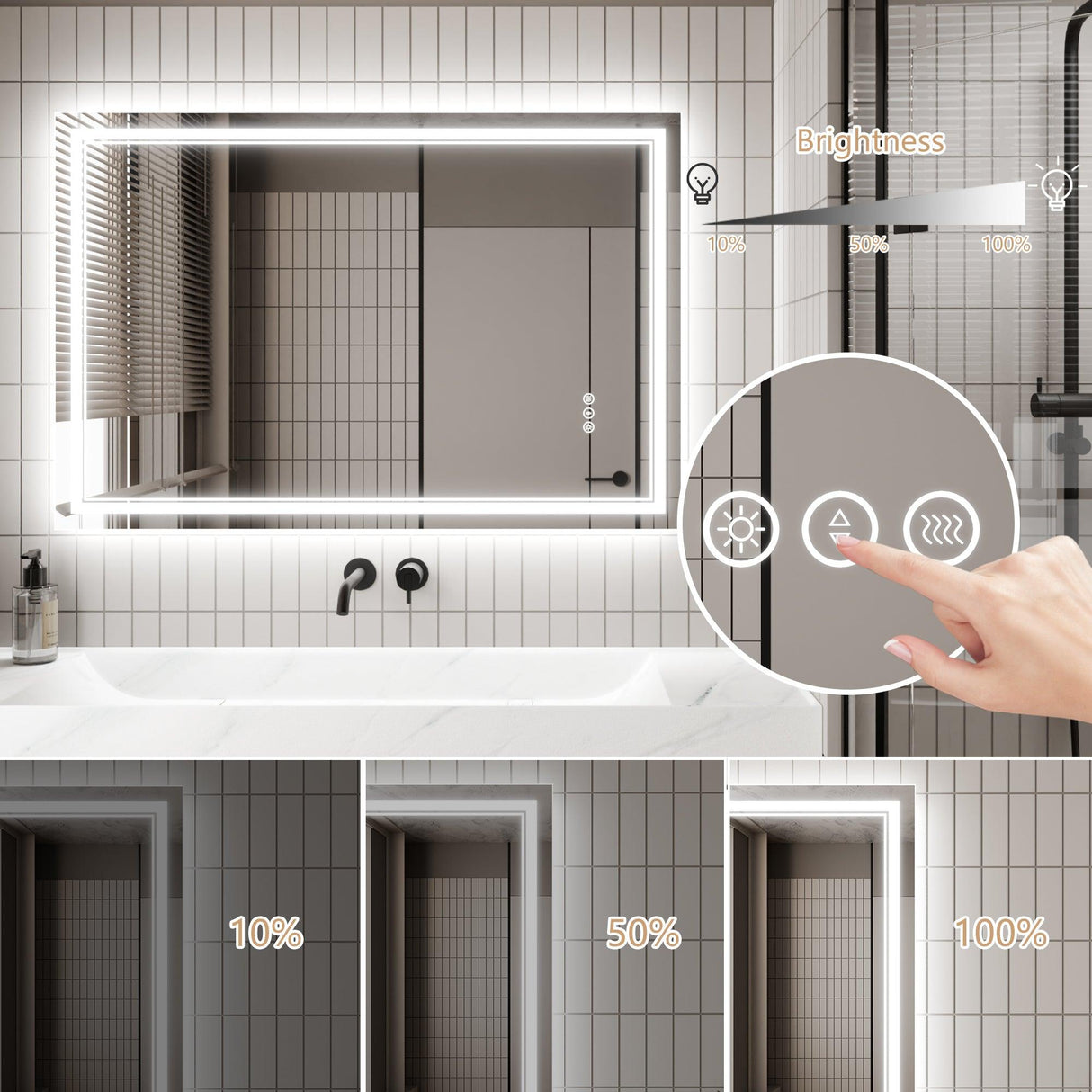 GlareGuard Anti-Fog Bathroom Dimmable Led Mirror Backlit Illuminated Mirror Touch Switch-镜子-Parc Decor