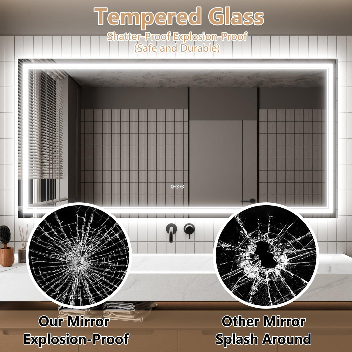 GlareGuard Anti-Fog Bathroom Dimmable Led Mirror Backlit Illuminated Mirror Touch Switch-镜子-Parc Decor